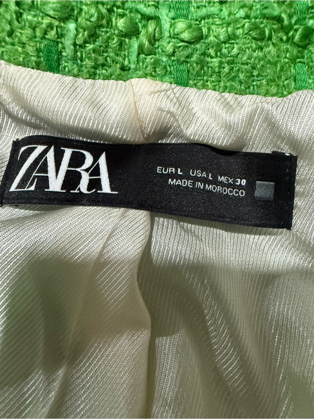 Zara Green Tweed Bouclé Double Breasted Blazer Jacket Gold Buttons Women’s Large - Picture 2 of 5